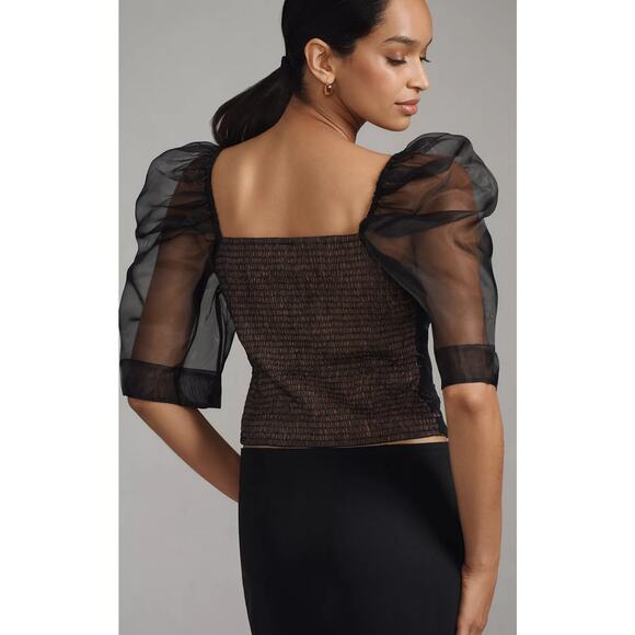 NWT Anthropologie Maeve Puff-Sleeve Black Tulle Top - Small - Picture 2 of 4